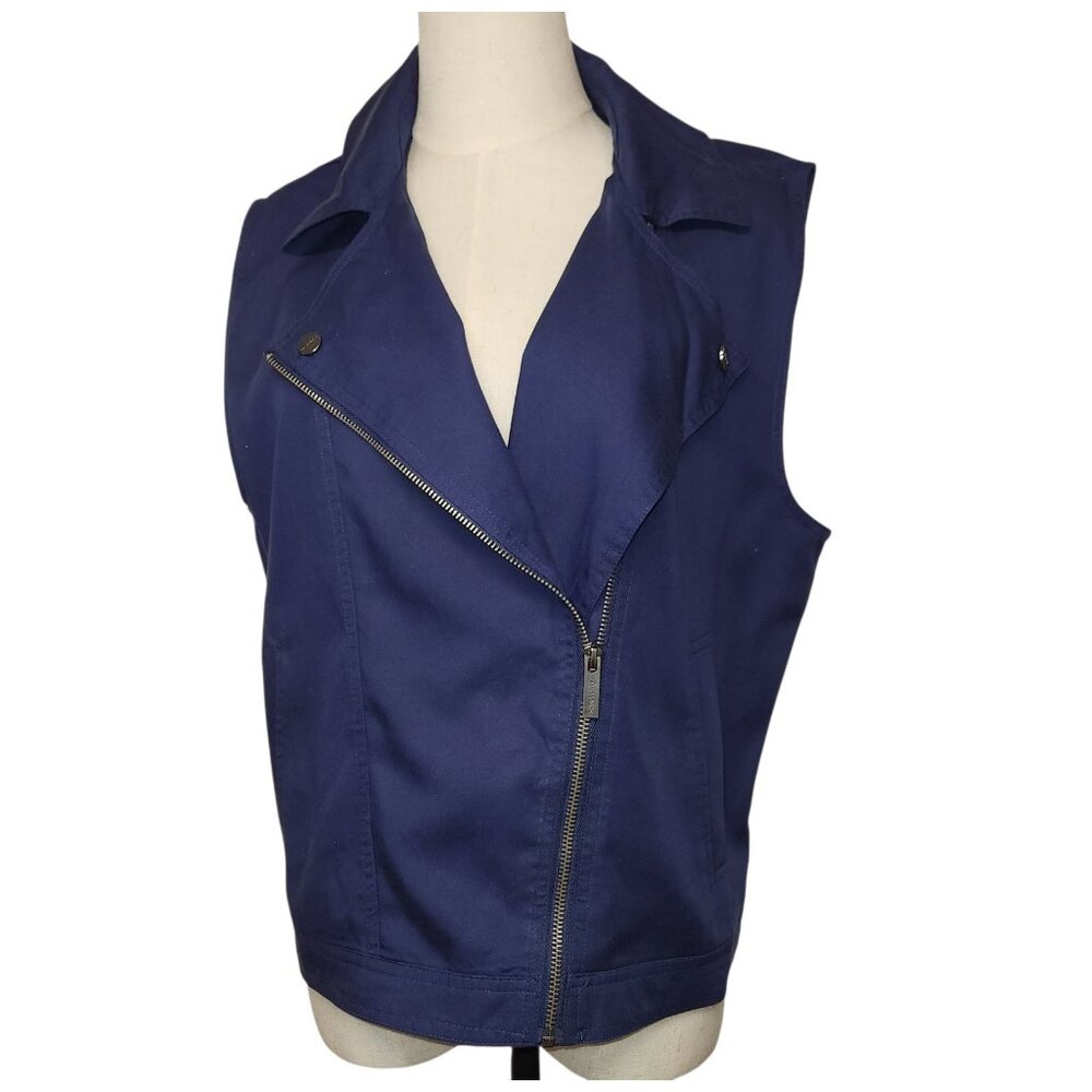 Sanctuary Anthropologie Large Moto Vest Front Zip Asymmetrical Navy Blue NWT
